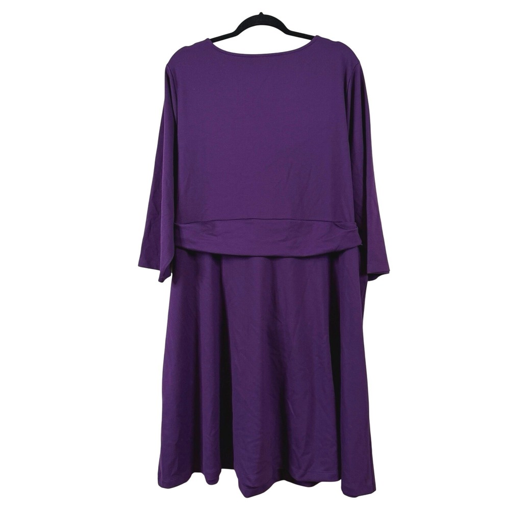Lands End Faux Wrap Dress Size 3X Purple 3/4 Sleeve Office Career Wedding Guest - Picture 3 of 5